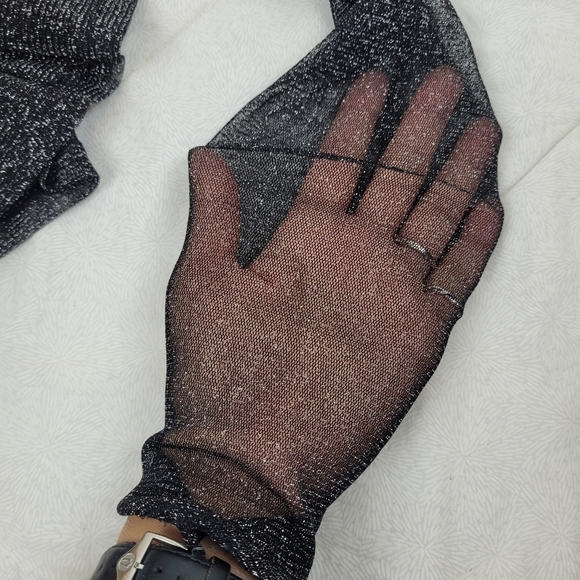 Cache vintage sheer black long sleeve lined top metallic silver whimsigoth S - Picture 8 of 11